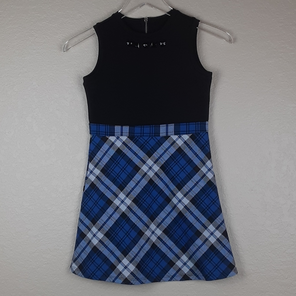 Kidpik Plaid Jewel Collar Sleeveless Skater Dress
